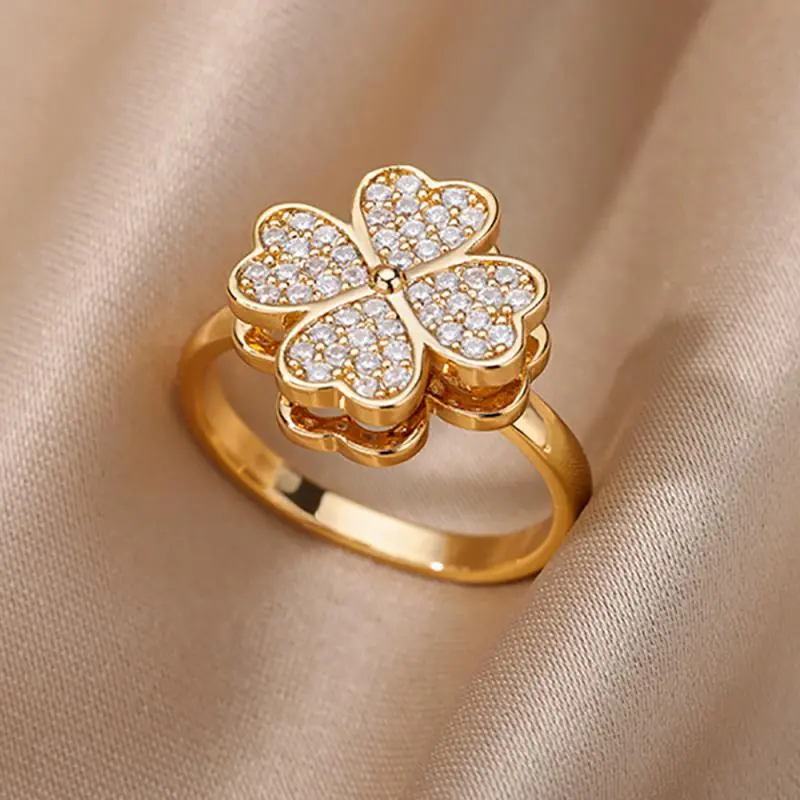 2025 New Trendy Gold Plated Stainless Zircon Crystal Rings For Women Chain Geometry Zircon Finger Ring Jewelry Gift