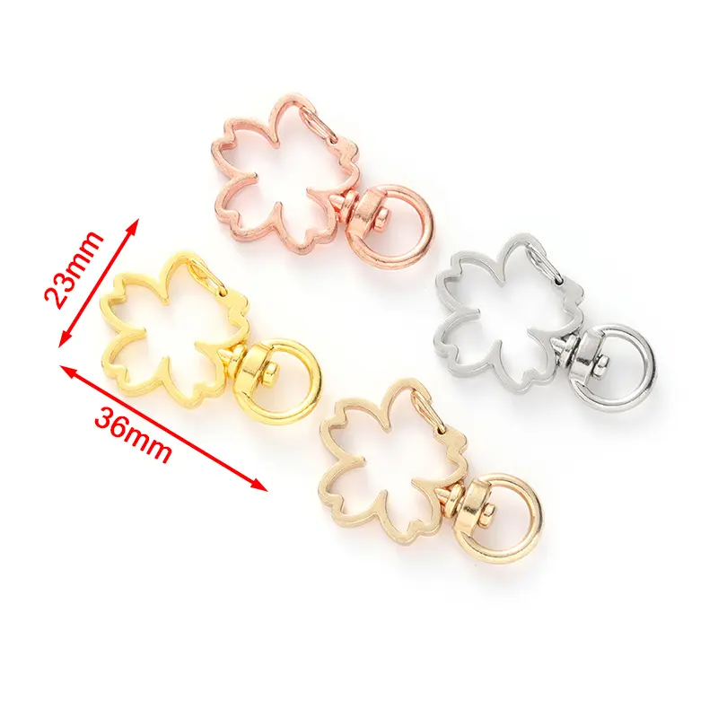 10pcs Cherry Blossoms Hollow Key Chain Key Ring DIY Accessories Lobster Clasp