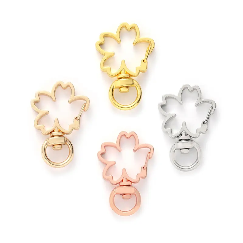10pcs Cherry Blossoms Hollow Key Chain Key Ring DIY Accessories Lobster Clasp