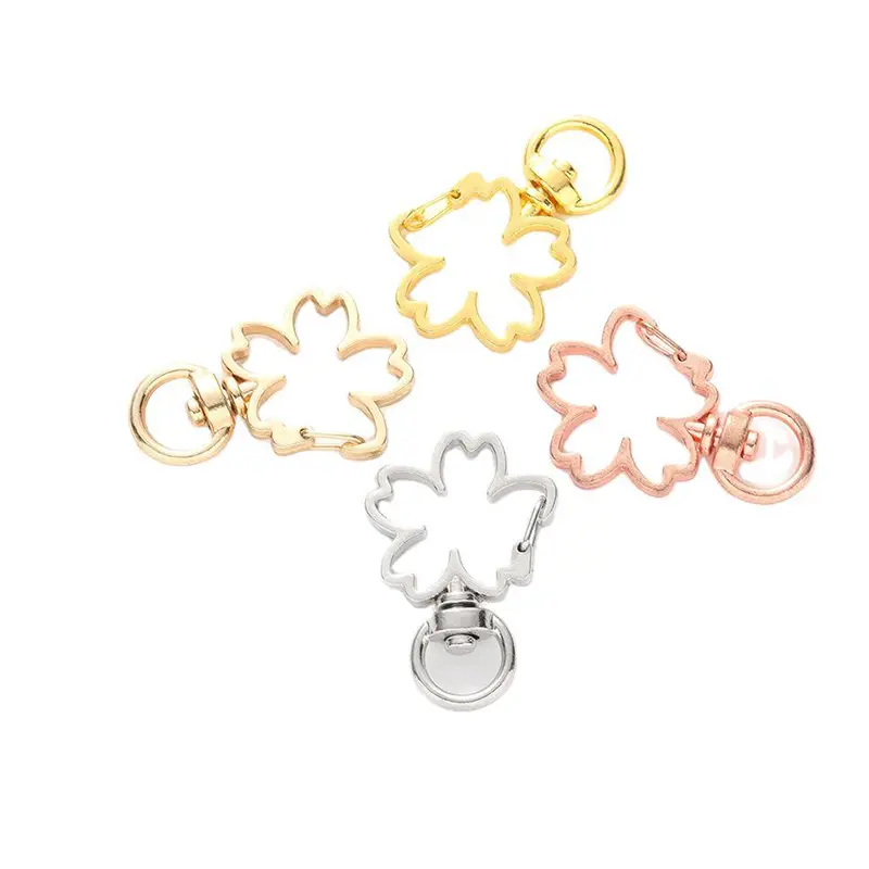 10pcs Cherry Blossoms Hollow Key Chain Key Ring DIY Accessories Lobster Clasp