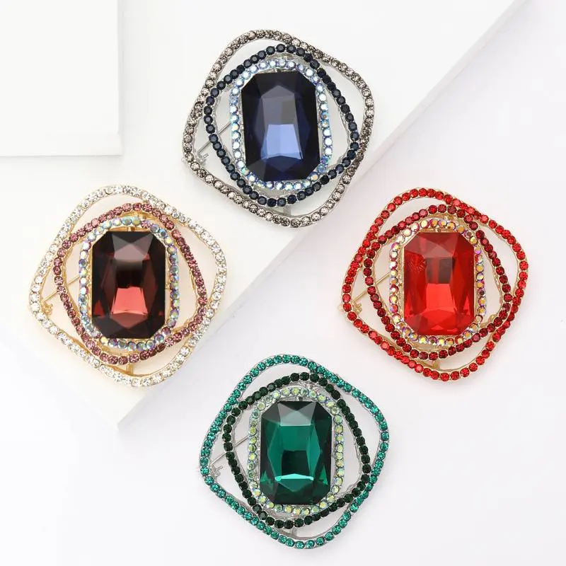 Fashion Rhinestone Crystal Square Brooches For Women Clothing Coat Jewelry Accessries Gifts