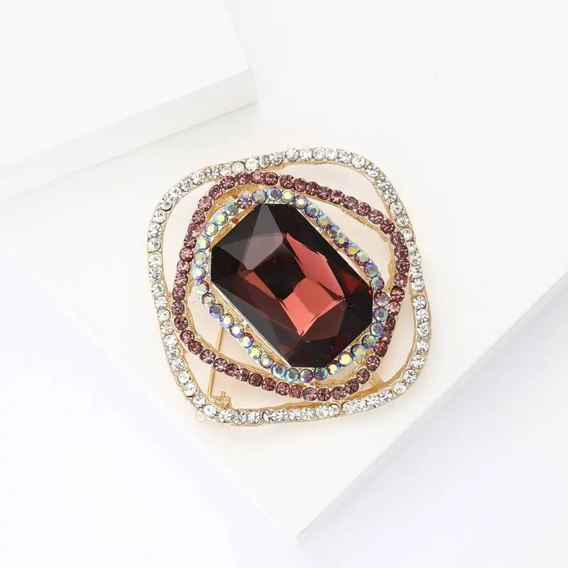 Fashion Rhinestone Crystal Square Brooches For Women Clothing Coat Jewelry Accessries Gifts
