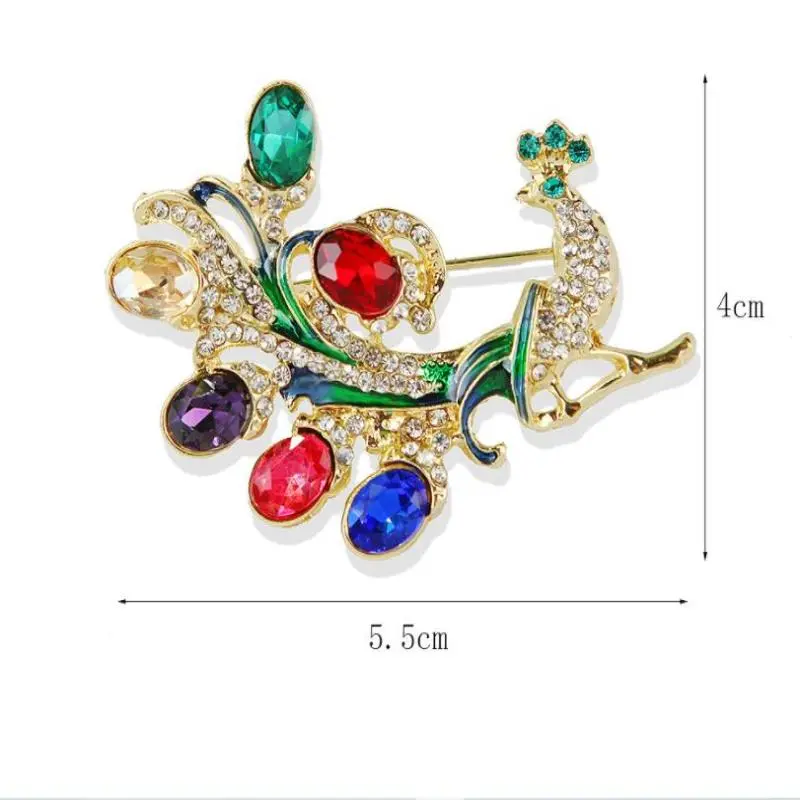 Fashion Rhinestone Colored Peacock Brooches For Women Clothing Coat Jewelry Accessries Gifts