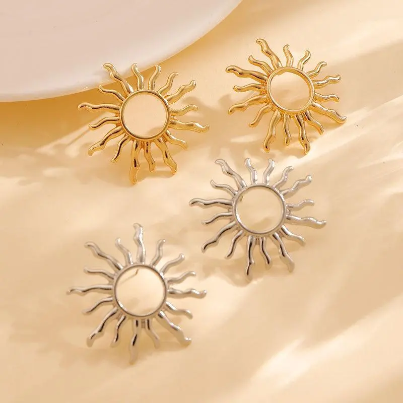 Fashion Temperament Elegant Sun Flower Stud Earrings For Women Daily Jewelry Gift