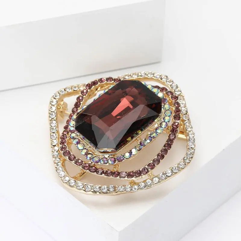 Fashion Rhinestone Crystal Square Brooches For Women Clothing Coat Jewelry Accessries Gifts