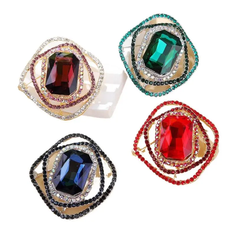 Fashion Rhinestone Crystal Square Brooches For Women Clothing Coat Jewelry Accessries Gifts