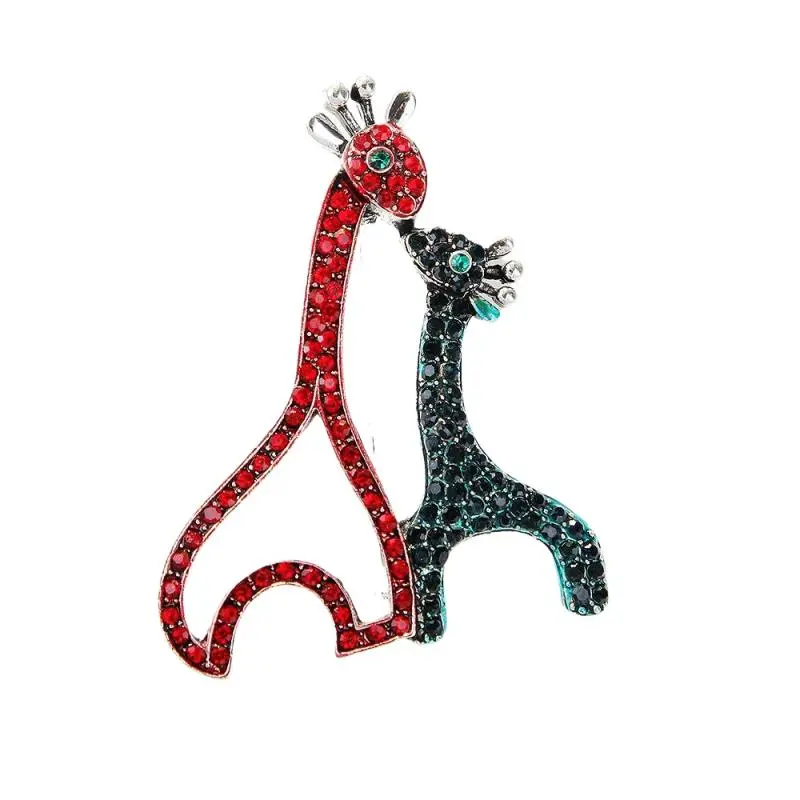 Fashion Rhinestone Animal Double Giraffe Brooches For Women Clothing Coat Jewelry Accessries Gifts