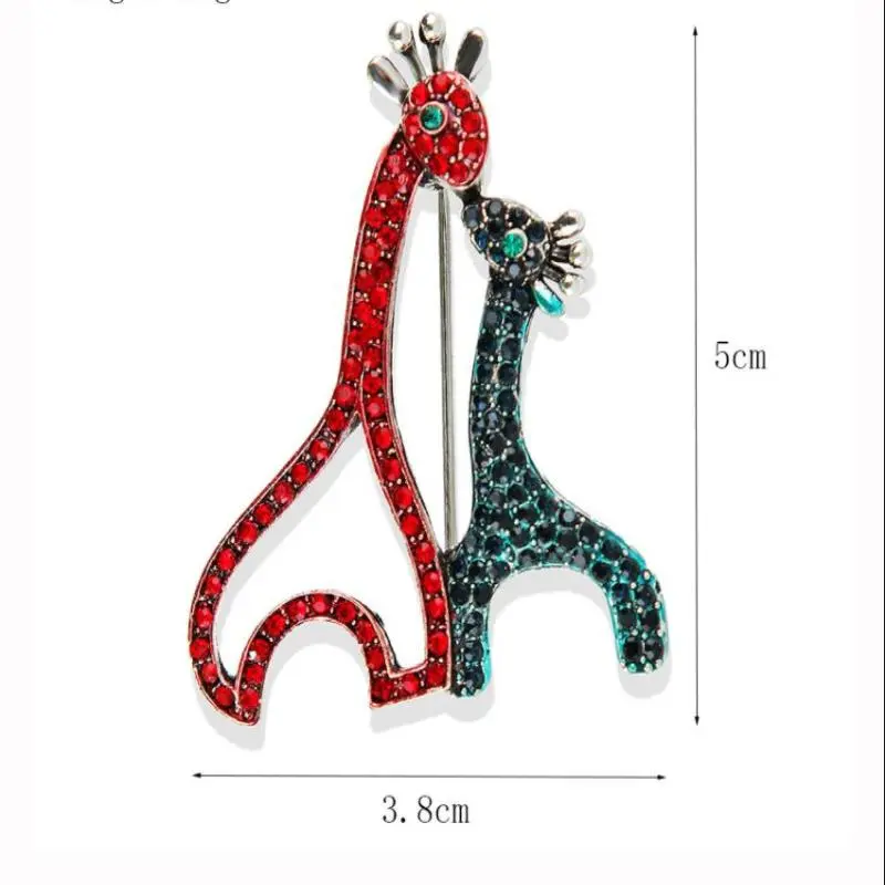 Fashion Rhinestone Animal Double Giraffe Brooches For Women Clothing Coat Jewelry Accessries Gifts