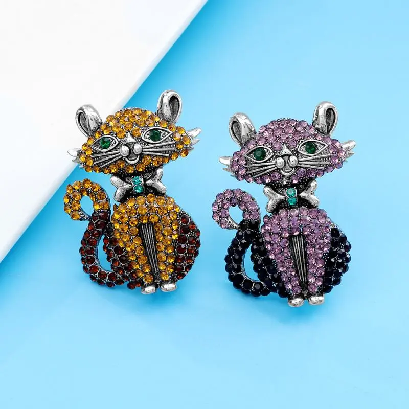 Fashion Full Rhinestone Cat Brooches For Women Clothing Coat Jewelry Accessries Gifts