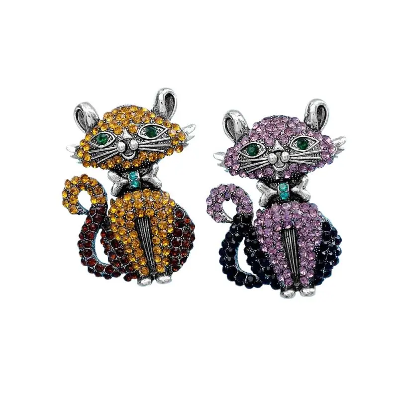 Fashion Full Rhinestone Cat Brooches For Women Clothing Coat Jewelry Accessries Gifts