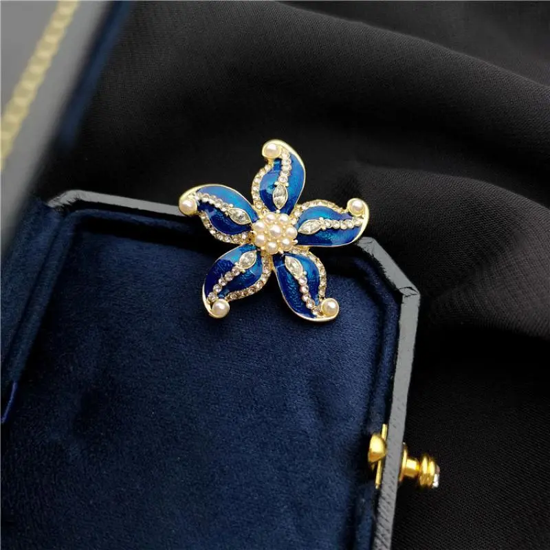Retro Drip Oil Studded Pearl Starfish Brooches For Women Clothing Coat Jewelry Accessries Gifts