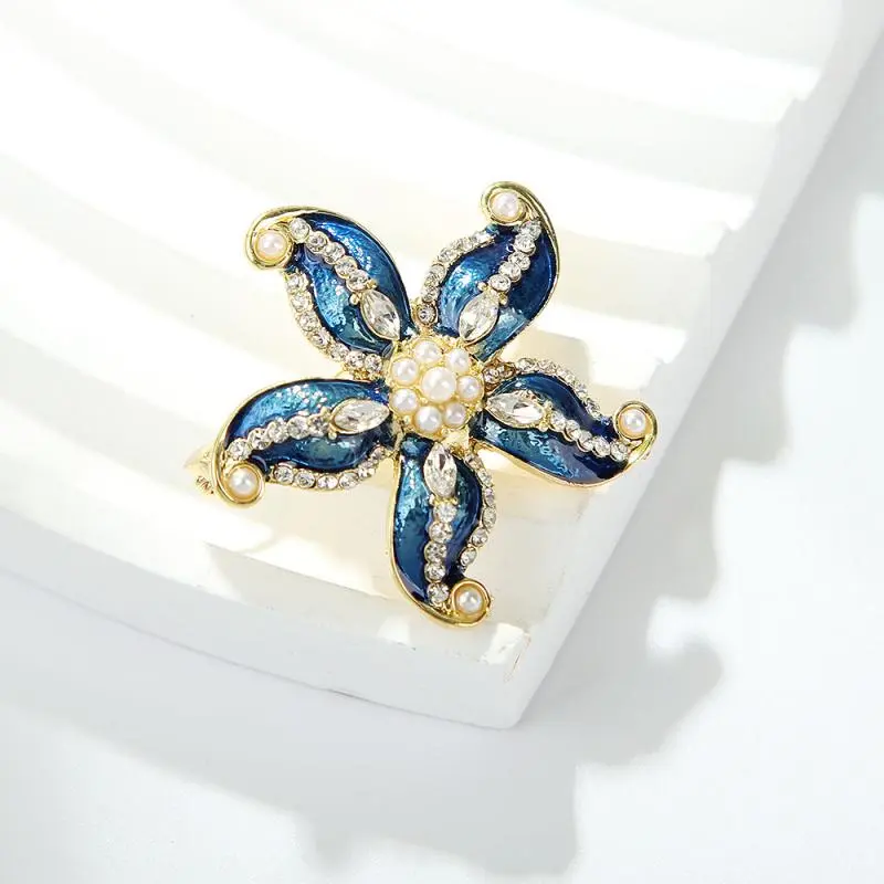 Retro Drip Oil Studded Pearl Starfish Brooches For Women Clothing Coat Jewelry Accessries Gifts