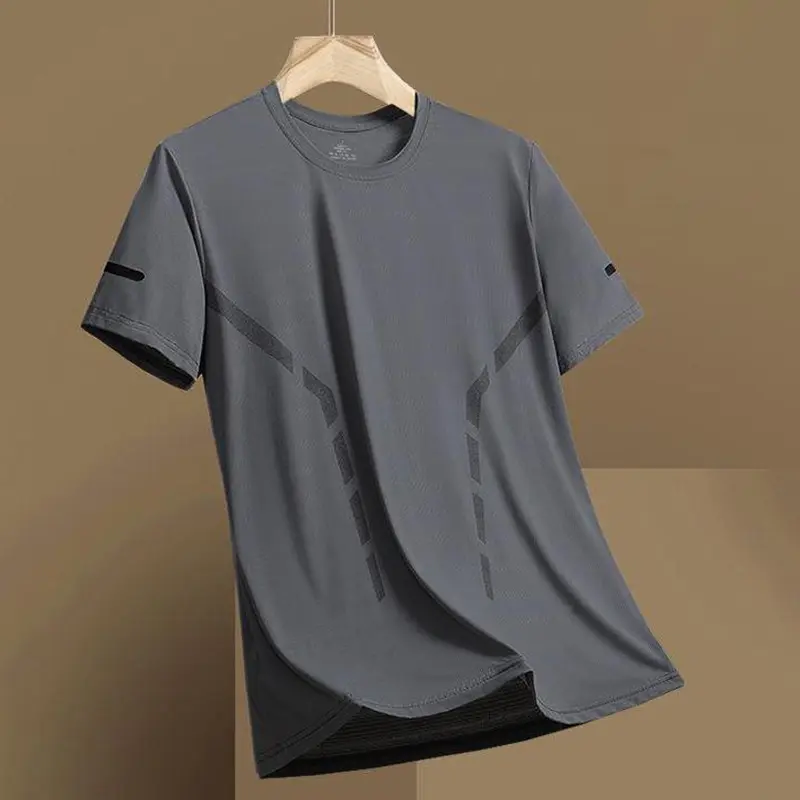 Summer Men's Breathable T-shirt Outdoor Fitness Sports Tops Casual O-neck Loose Short Sleeve Tee Quick Dry Material Men Clothing