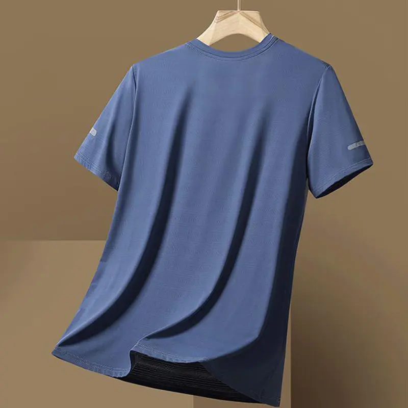 Summer Men's Breathable T-shirt Outdoor Fitness Sports Tops Casual O-neck Loose Short Sleeve Tee Quick Dry Material Men Clothing