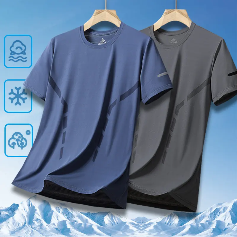 Summer Men's Breathable T-shirt Outdoor Fitness Sports Tops Casual O-neck Loose Short Sleeve Tee Quick Dry Material Men Clothing