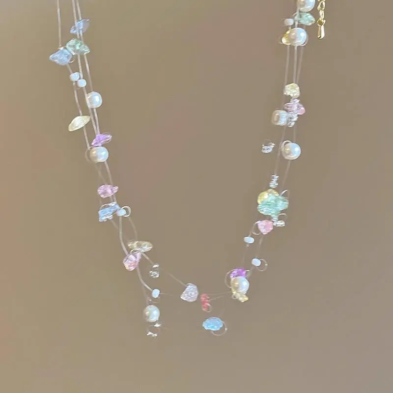Colorful Starfish Shell Pearl Choker Necklace For Women Girls Elegant Multi-layered Clavicle Necklace Sweet Aesthetic Jewelry