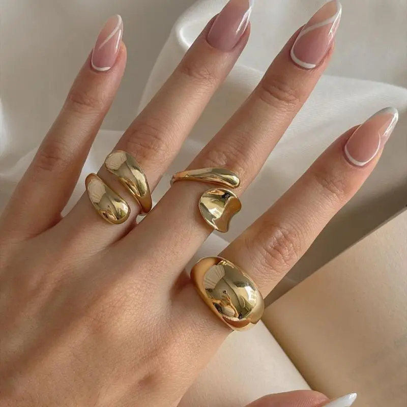 1Set Of New Irregular Geometric Ring Alloy Plated Metal Adjustable Finger Ring For Women Fashion Statement Jewelry Party