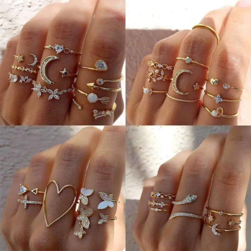 1Set Of New Irregular Geometric Ring Alloy Plated Metal Adjustable Finger Ring For Women Fashion Statement Jewelry Party