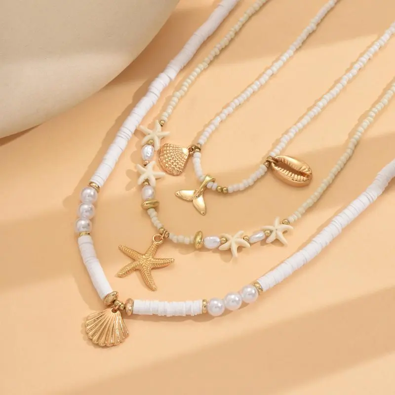 Bohemian Shell Chain Clavicle Necklace Fashion Rice Beads Multi Layered Necklace Summer Sexy Beach Jewelry Gifts