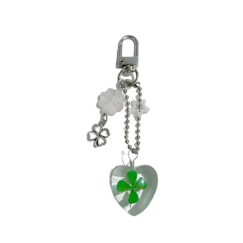 Y2K Trendy Four Leaf Clover Keychain Little Fresh Lucky Clover Keyring Sweet Girly Bag Pendant Key Hanging Decoration Gifts
