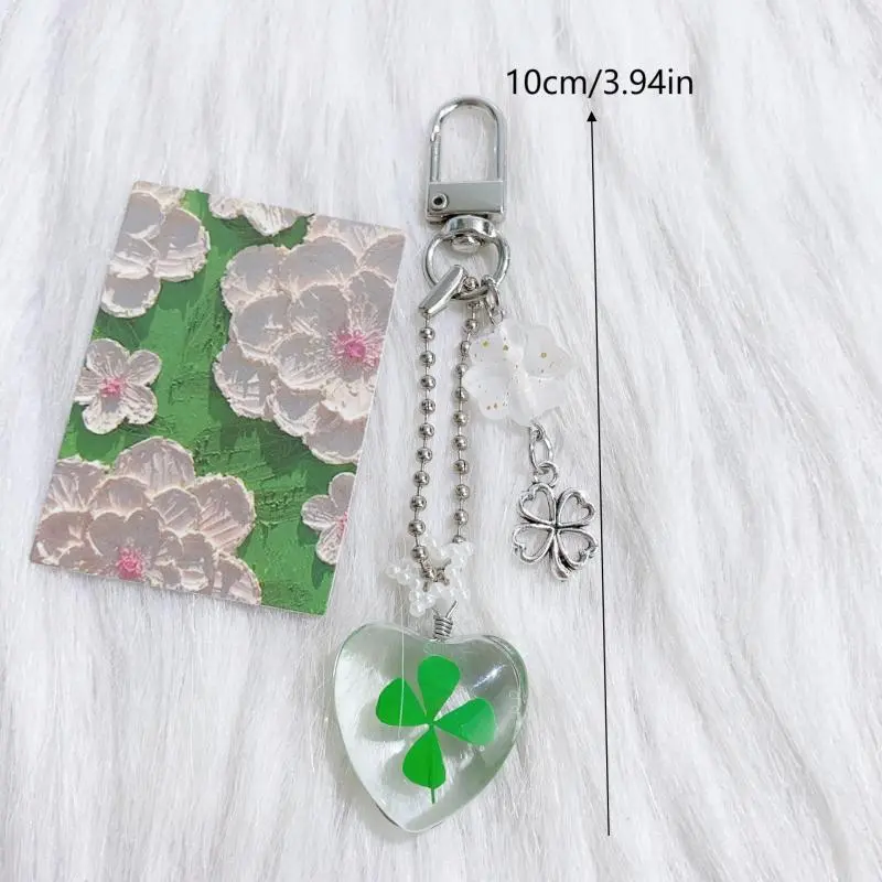 Y2K Trendy Four Leaf Clover Keychain Little Fresh Lucky Clover Keyring Sweet Girly Bag Pendant Key Hanging Decoration Gifts
