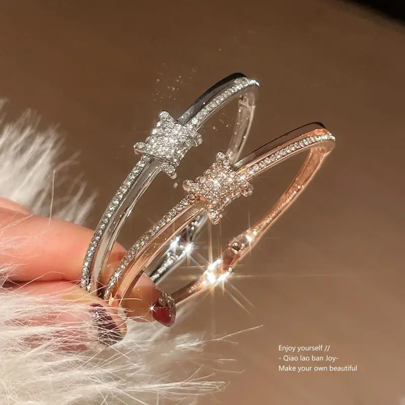 Luxury Zircon Bracelet Bangle With Sparkling Rhinestone For Women Stackable Layered Jewelry