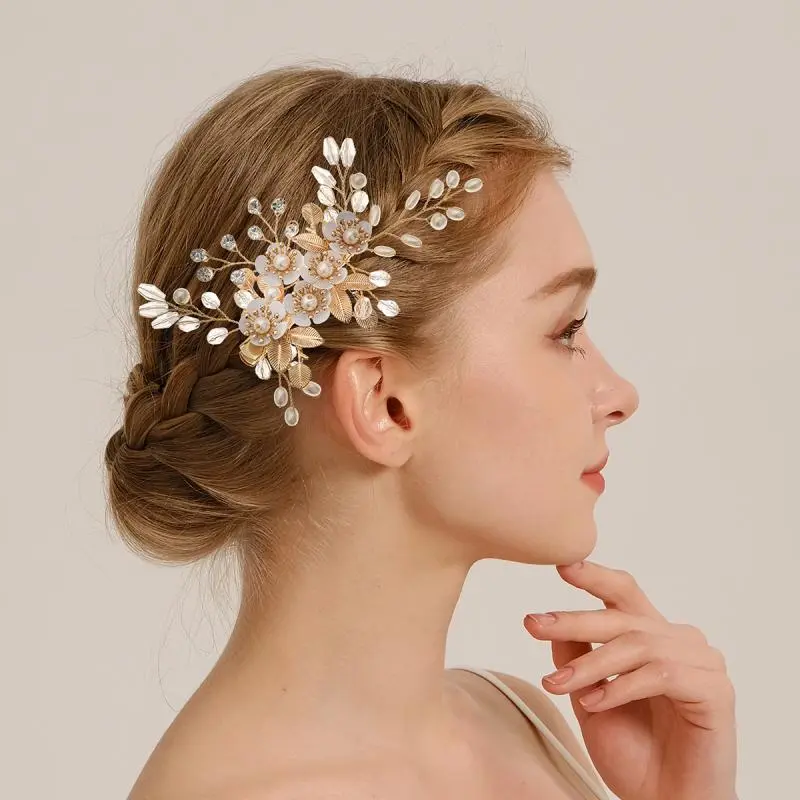Flower Pearl Crystal Hair Clip Hair Comb Hairpin Headbands For Bride Women Wedding Hair Accessories Girls Prom Jewelry Tiara