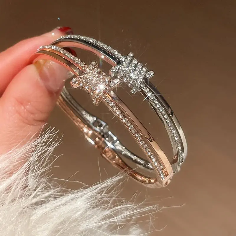 Luxury Zircon Bracelet Bangle With Sparkling Rhinestone For Women Stackable Layered Jewelry