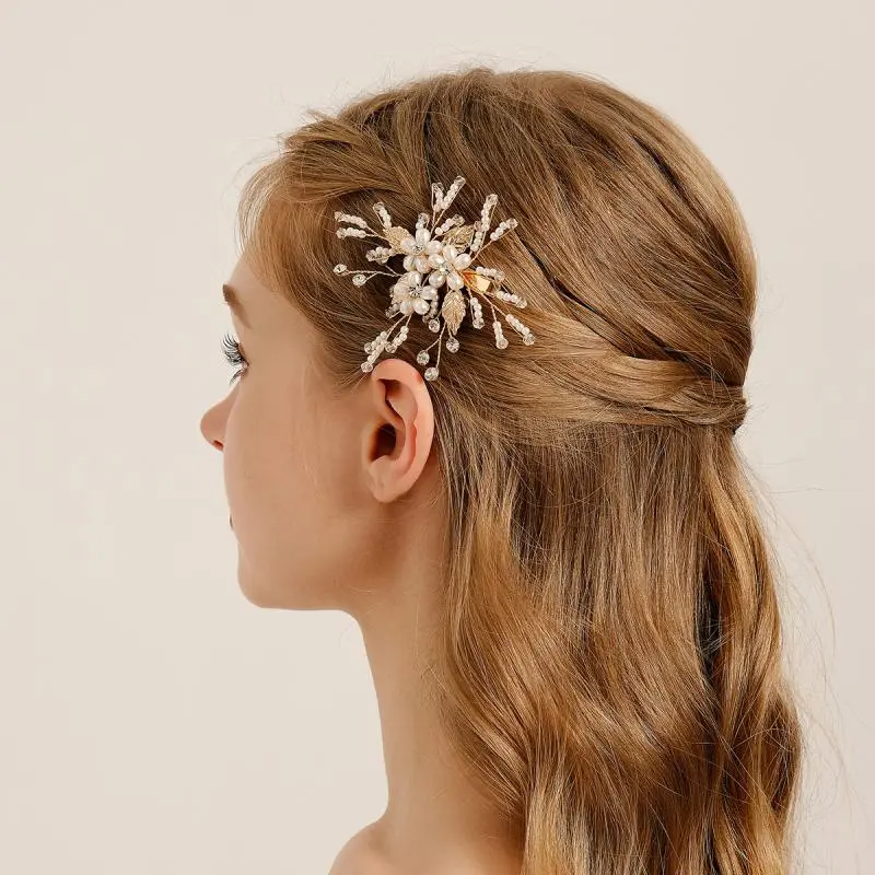Flower Pearl Crystal Hair Clip Hair Comb Hairpin Headbands For Bride Women Wedding Hair Accessories Girls Prom Jewelry Tiara