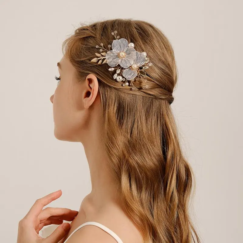 Flower Pearl Crystal Hair Clip Hair Comb Hairpin Headbands For Bride Women Wedding Hair Accessories Girls Prom Jewelry Tiara