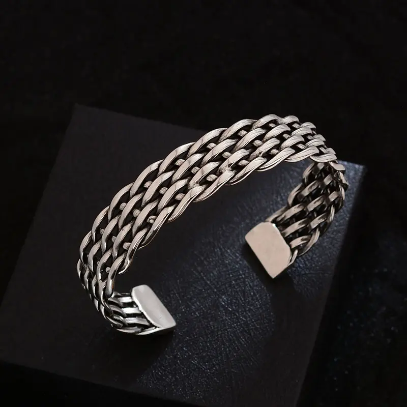 Ethnic Style Braided Twist Wide Bangles For Women Girls Metal Wristlet Bracelets Jewelry Gifts
