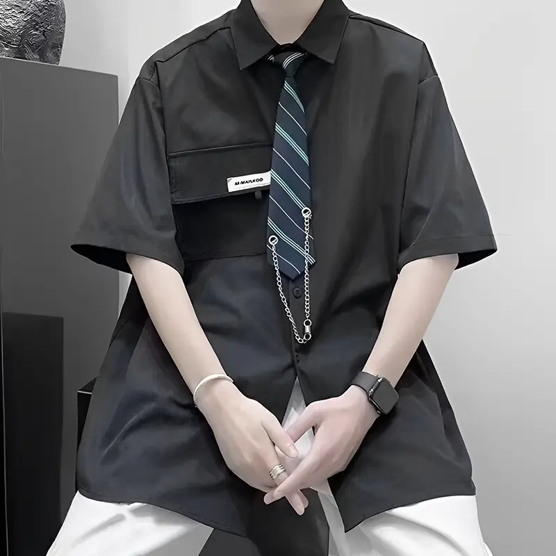 2025 College Style Summer Short Sleeve Shirt Trendy Lapel Summer Uniform Shirt + Tie