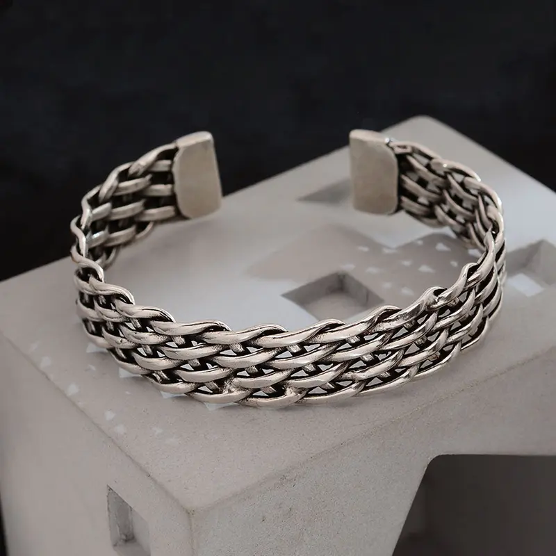 Ethnic Style Braided Twist Wide Bangles For Women Girls Metal Wristlet Bracelets Jewelry Gifts