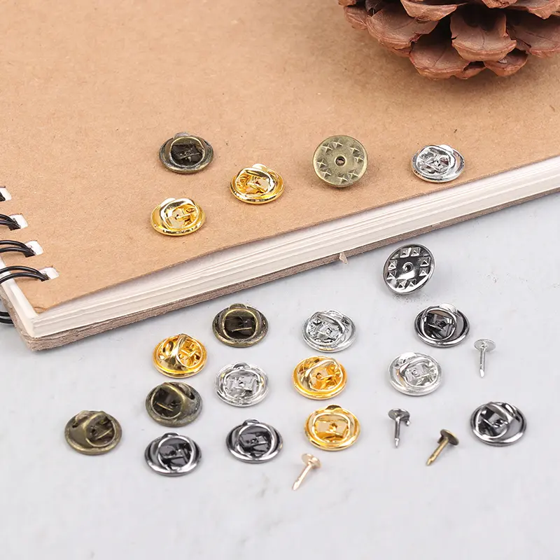 50Set Round Metal Locking Pin Back Brooch Badge Holder Lapel Base For DIY Jewelry Brooch Craft Accessories