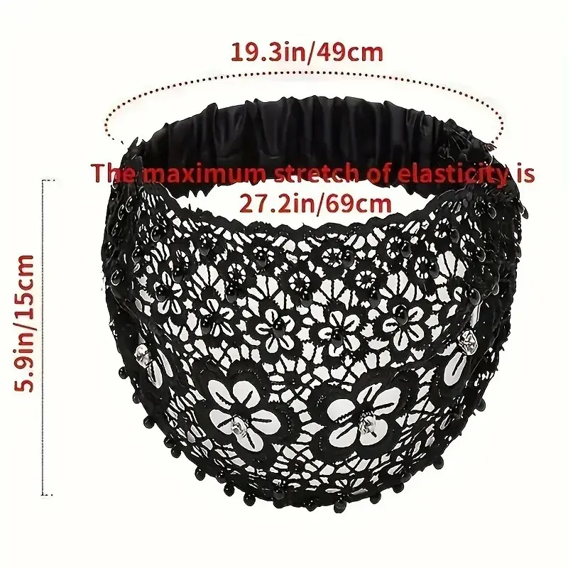 4 Pcs Lace Headbands For Women,Wide Floral Pearl Lace Elastic Headbands Hair Accessories For Women Fashion