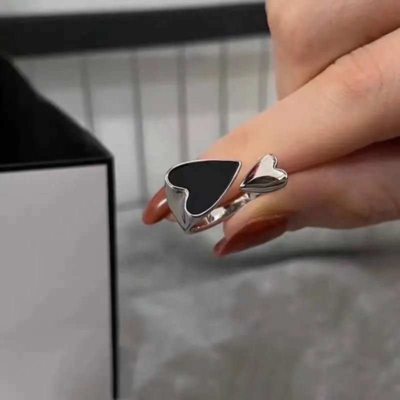 2PCS Silver Color Unique Ring For Women Jewelry Finger Adjustable Vintage Black Heart Ring For Party Birthday Gift