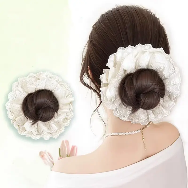 Synthetic Women Elastic Hair Bands Ponytail Holders Lace Headband Flower Bud Hair Accessories Korean Style Hair Artifact Wig Bag