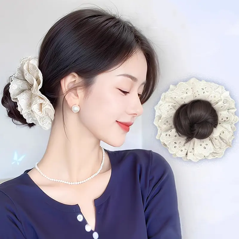 Synthetic Women Elastic Hair Bands Ponytail Holders Lace Headband Flower Bud Hair Accessories Korean Style Hair Artifact Wig Bag