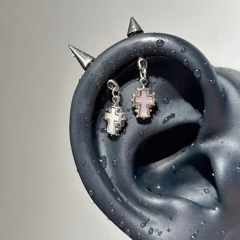 Silver Color Pointed Cone Cross Pendant Ear Bone Nail For Women Earring Puncture Gothic Cochlea Accessories