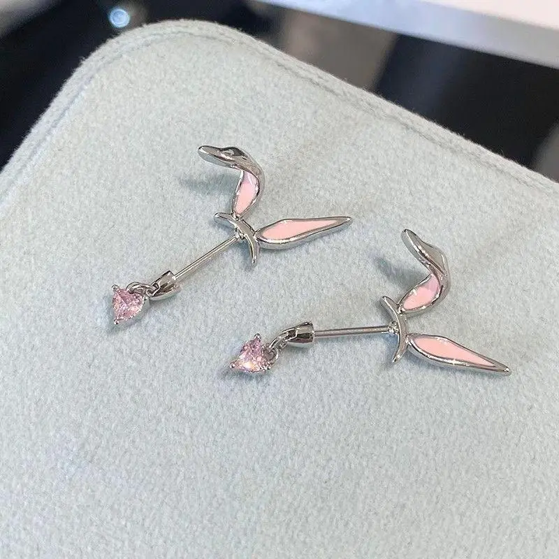 1Pcs Cat's Ear Shaped Flash Zircon Heart Cross Pendant Ear Bone Nail Earring For Women Trendy Body Piercing Accessories
