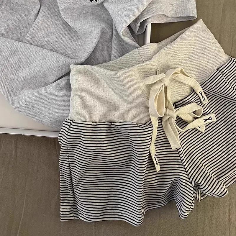 Summer Casual Striped Shorts Women Home Leisure Wide-Leg Sports Fitness Shorts