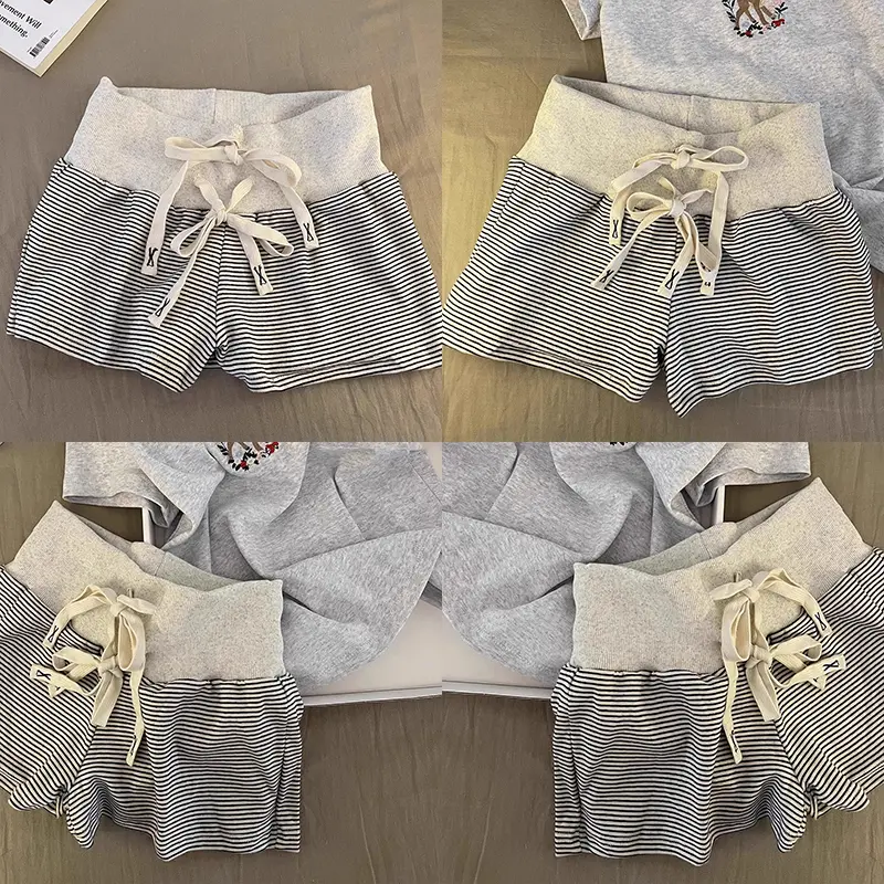Summer Casual Striped Shorts Women Home Leisure Wide-Leg Sports Fitness Shorts