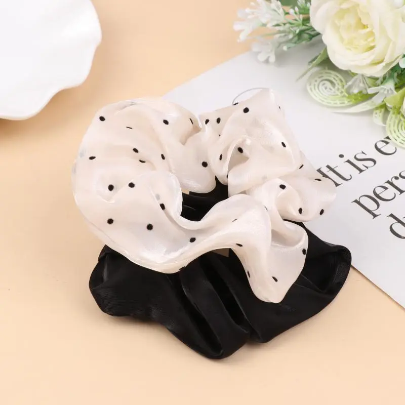 Women Oversized Scrunchies Fashion Dot Point Mesh Hair Rope Large Fabric Elastic Hair Band Ponytail Holder Headwear