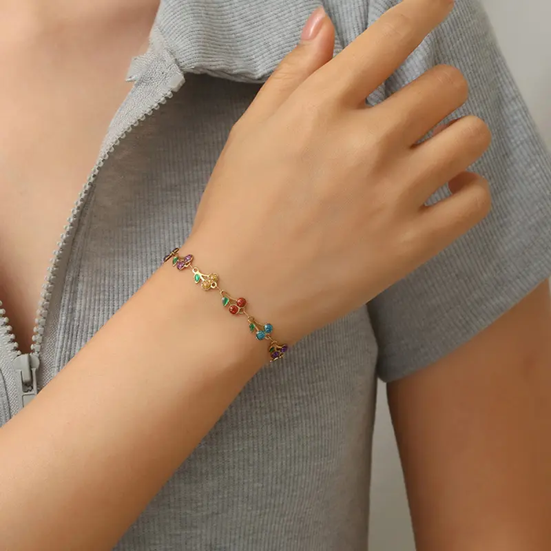 Cute Cherry Bracelet For Women Sweet Fruit Bohemian Bangle Adjustable Wrist Chain Trendy Hand Jewelry