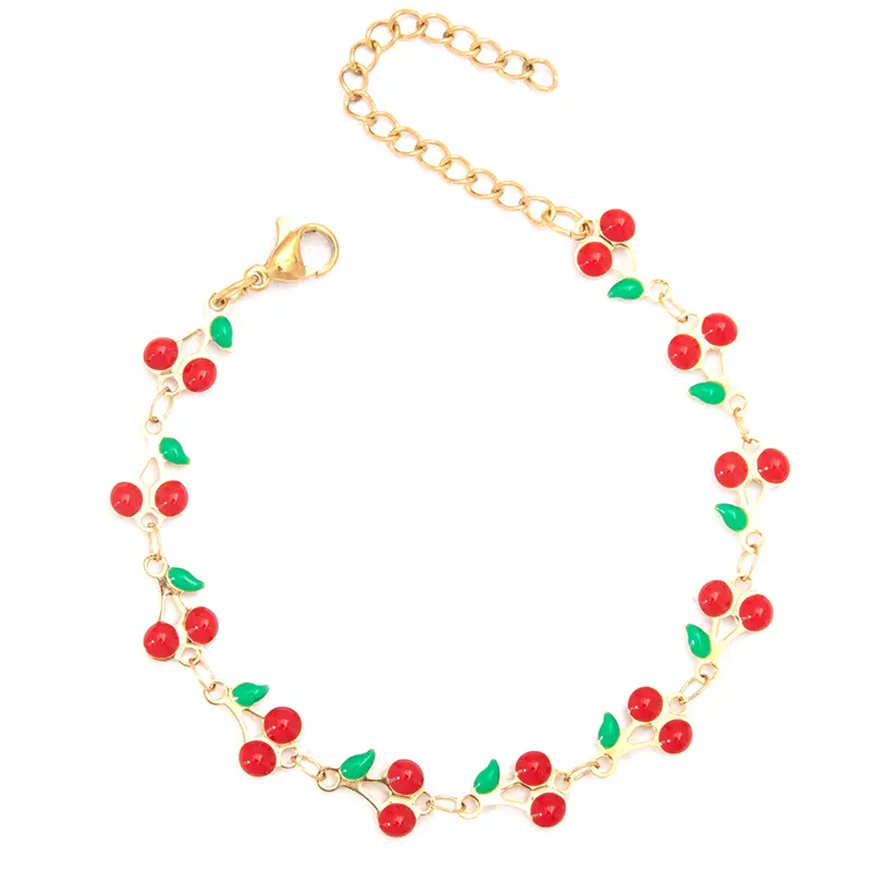 Cute Cherry Bracelet For Women Sweet Fruit Bohemian Bangle Adjustable Wrist Chain Trendy Hand Jewelry