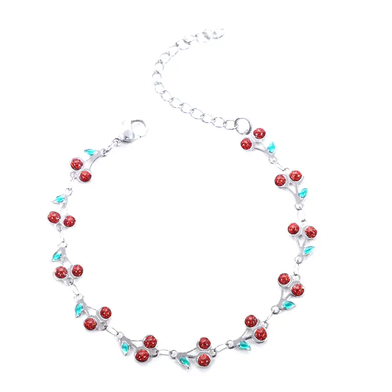 Cute Cherry Bracelet For Women Sweet Fruit Bohemian Bangle Adjustable Wrist Chain Trendy Hand Jewelry