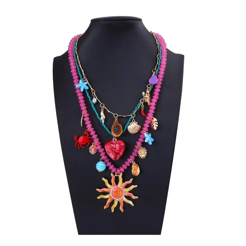 3Pcs/set New Colorful Resin Beaded Charms Necklaces For Women Summer Ocean Vacation Style Party Jewelry Neck Accessories