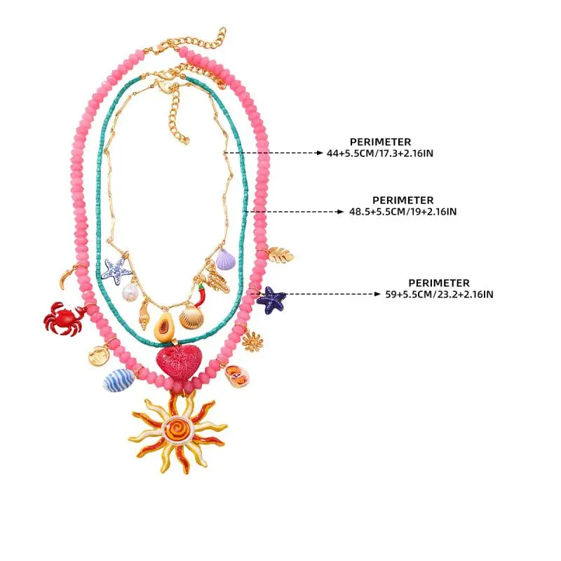 3Pcs/set New Colorful Resin Beaded Charms Necklaces For Women Summer Ocean Vacation Style Party Jewelry Neck Accessories