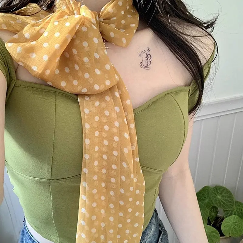 Korean Polka Dots Chiffon Transparent Breathable Sunscreen Shawl Female Summer Thin Long Beach Towel Sun Silk Scarf