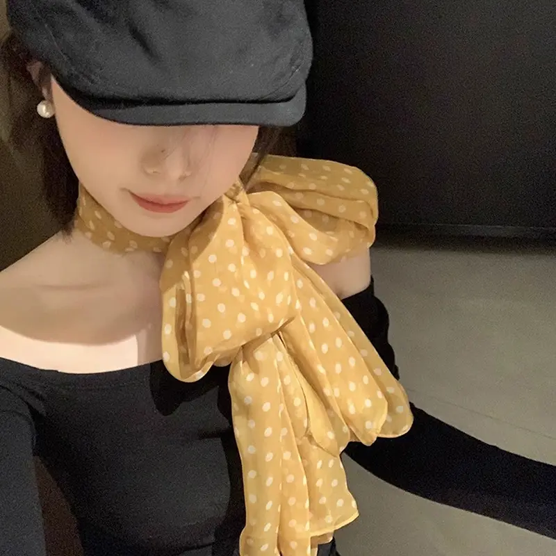 Korean Polka Dots Chiffon Transparent Breathable Sunscreen Shawl Female Summer Thin Long Beach Towel Sun Silk Scarf